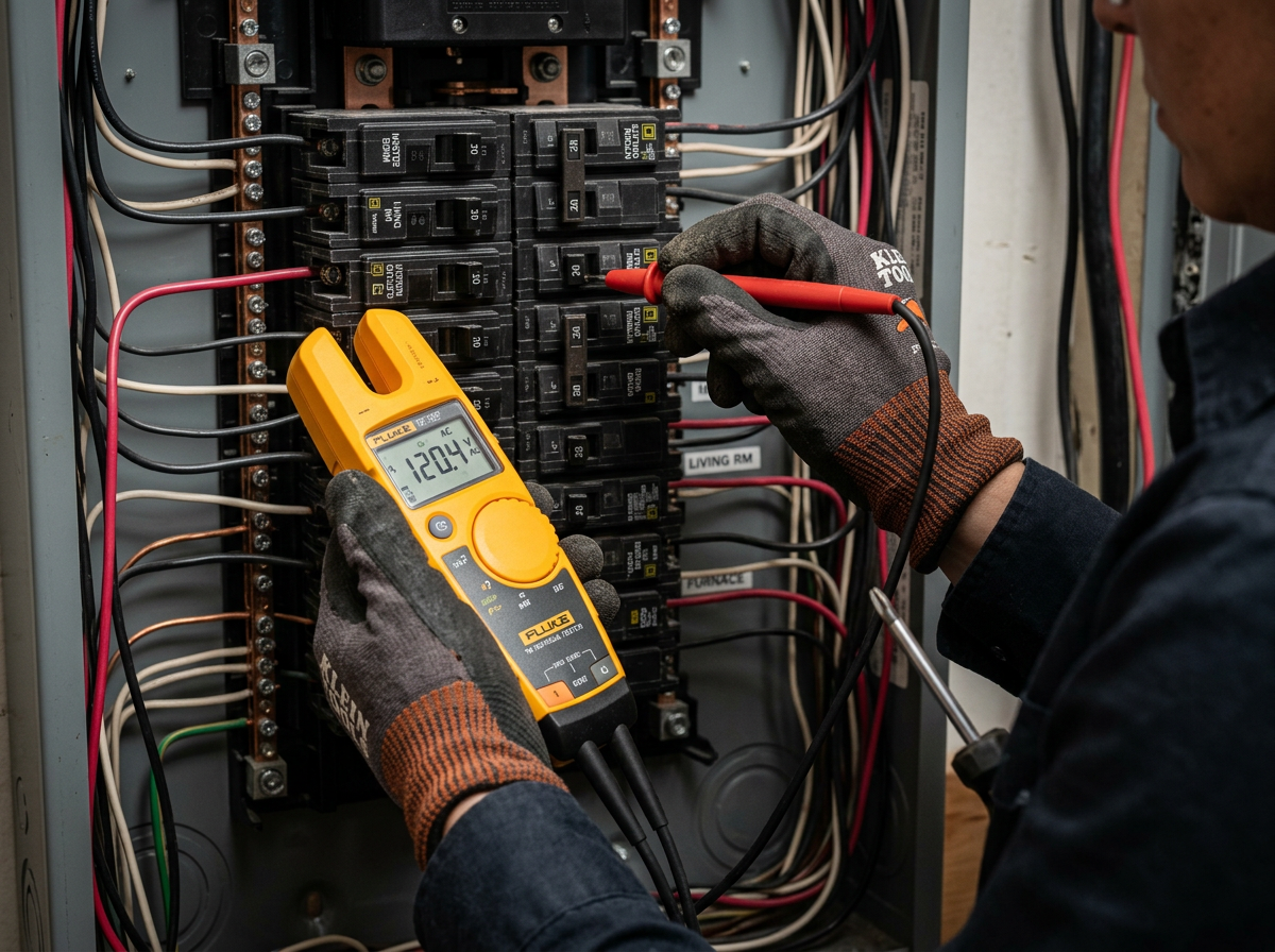 Testing electrical panel with voltage meter